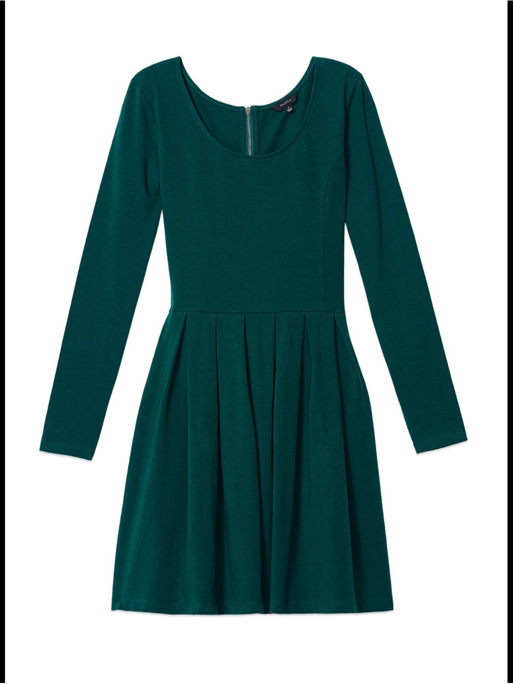 Aritzia talula Long Sleeve Teal Scoop Neck Pleated Skater Dress